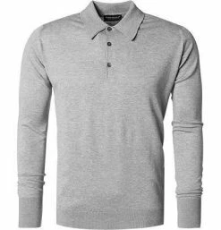 Auslauf 🔔 John Smedley Polo Pullover Finchley/silver Easy Fit, Sea Island Cotton, Hellgrau meliert 🤩