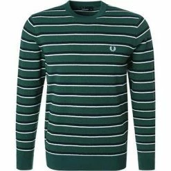 Bestes Angebot 🎁 Fred Perry Pullover K5517/426 Baumwolle, Grün gestreift, Grün ✔️