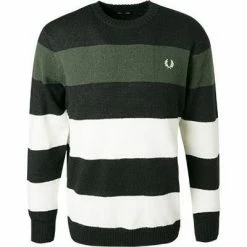 Schlussverkauf 🤩 Fred Perry Pullover K9556/102 Wolle, Schwarz-grün gestreift, Schwarz-grün-creme ✔️