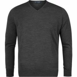 Rabatt 😉 John Smedley V-Pullover Bobby charcoal Easy Fit, Merino Extrafine, Anthrazit meliert ❤️