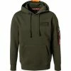 Brandneu 🔔 ALPHA INDUSTRIES Red Stripe Hoodie 178314/257 Baumwolle, Dunkelgrün ✔️