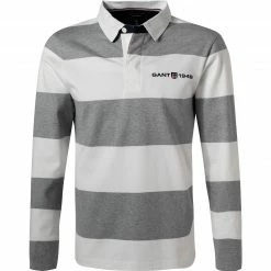 Coupon 🎁 Gant Rugbyshirt 2005062/93 Baumwoll-Jersey, Grau-weiß gestreift, Grau 🥰