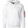 Bester Verkauf 🥰 ALPHA INDUSTRIES Red Stripe Hoodie 178314/178 Baumwolle, Weiß, Weiß-rot 👏