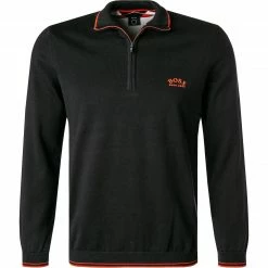 Großhandel ❤️ BOSS Pullover Zitom 50456100/001 Troyer, Baumwolle, Schwarz ✨