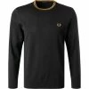 Bestpreis 😍 Fred Perry Pullover K9601/P11 Wolle-Baumwolle, Schwarz, Schwarz-dunkelkaramell 💯