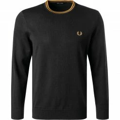 Bestpreis 😍 Fred Perry Pullover K9601/P11 Wolle-Baumwolle, Schwarz, Schwarz-dunkelkaramell 💯