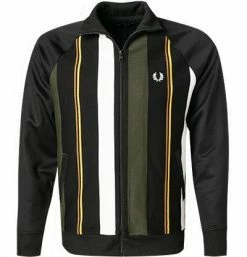 Brandneu 😉 Fred Perry Strickjacke J2526/102 Cardigan, Baumwolle, Schwarz-grün gestreift, Schwarz 👏 -Pullover & Strickjacken Verkäufe 377089 norm