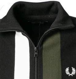 Brandneu 😉 Fred Perry Strickjacke J2526/102 Cardigan, Baumwolle, Schwarz-grün gestreift, Schwarz 👏 -Pullover & Strickjacken Verkäufe 377089 norm2