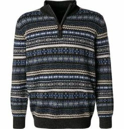 Neu ⌛ Fynch-Hatton Troyer 1221 290/1910 Merinowolle, Blau gemustert, Blau 🧨 -Pullover & Strickjacken Verkäufe 378692 norm2