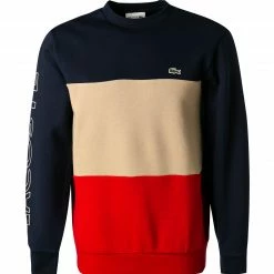 Blitzangebot 😀 LACOSTE Pullover SH6904/1FE Sweatshirt, Baumwolle, Marineblau, Marine-beige-rot 🎁