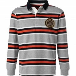 Brandneu ❤️ Gant Rugbyshirt 2005068/93 Baumwoll-Jersey, Grau-navy gestreift, Grau-navy-orange 🔥