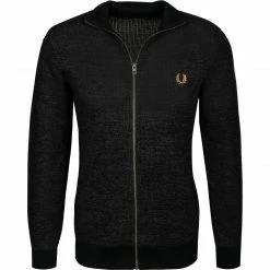 Bestpreis 🧨 Fred Perry Cardigan K2551/102 Baumwolle, Anthrazit-schwarz meliert, Schwarz 😍