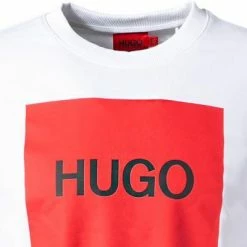 Brandneu 🧨 HUGO Sweatshirt Duragol 50463314/100 Baumwolle, Weiß, Weiß-rot ✨ -Pullover & Strickjacken Verkäufe 383410 norm2