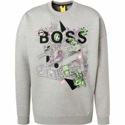 Blitzangebot 🔥 BOSS Sweatshirt Salbo Lotus 50464627/053 Baumwolle, Hellgrau meliert, Hellgrau ✔️