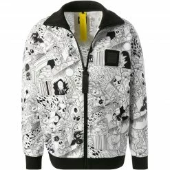 Neu 😀 BOSS Sweatjacke Skarley Lotus 50462465/100 Baumwolle, Weiß-schwarz gemustert, Weiß 🧨